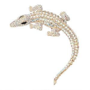 Abalone Crocodile Alligator Pave Crystal Bling 4.4" Brooch Pin Rhinestone Gold